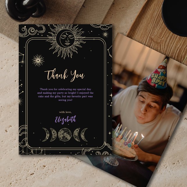 Tack för ditt fotopto Black Mystic Celestial Måne- Inbjudningar (Photo Black Mystic Celestial Moon Thank You Card)
