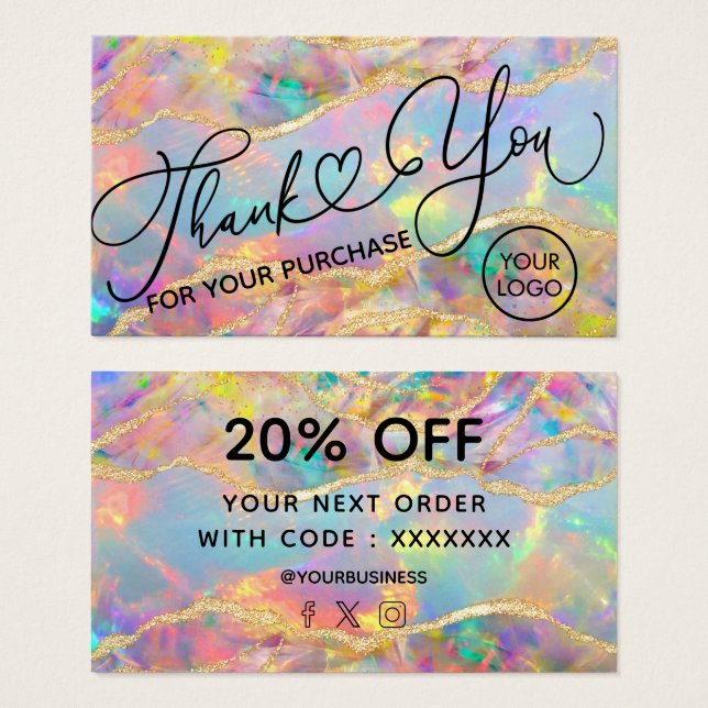 Tack för ditt inköp, färgstark opal visitkort (Framsida & baksida)