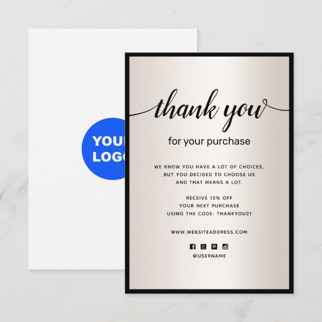 Tack för ditt inköpskvitto, Satin Guld Anteckningskort (Fram/baksida)