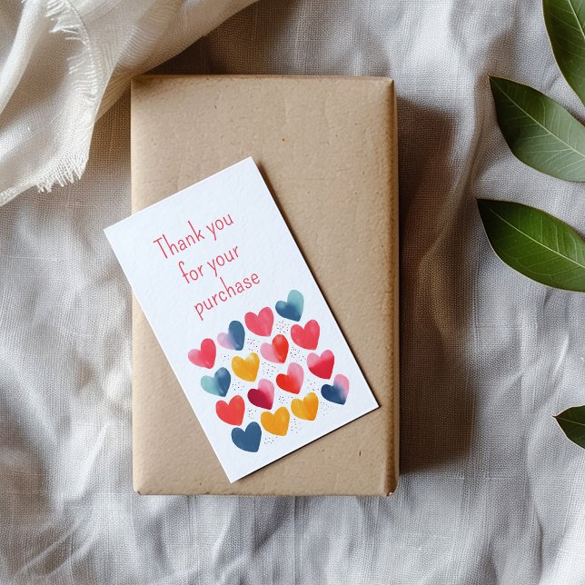 Tack för ditt inmatningskort för kärlek tilläggskort (Thank you customer insert card with colorful hearts on kraft gift box.)