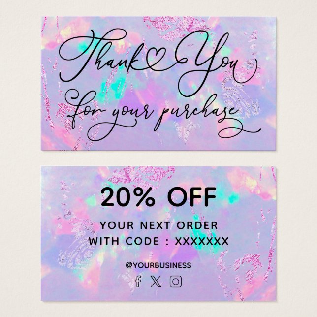 Tack för ditt köp av lila-alternativ visitkort (Framsida & baksida)