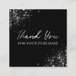 tack för ditt köp Black Silver Glitter Fyrkantigt Visitkort