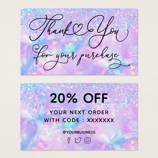 tack för ditt köp faux glitter opal visitkort (Framsida & baksida)