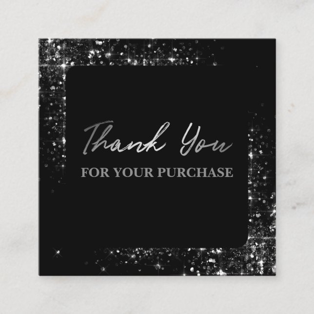 tack för ditt köp Silver Glitter Black Fyrkantigt Visitkort (Framsida)