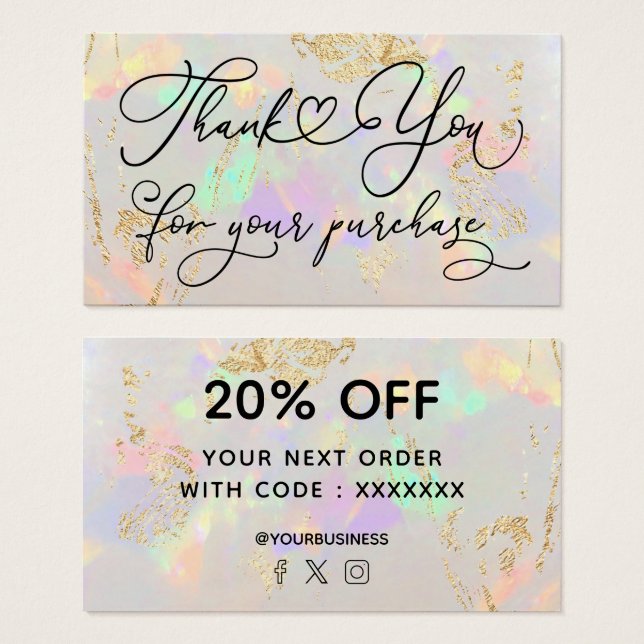 tack för ditt köp vit opal visitkort (Framsida & baksida)