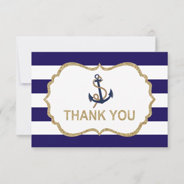 Tack för ditt kort, Ahoy Nautical Navy Blue Rand (Framsida)