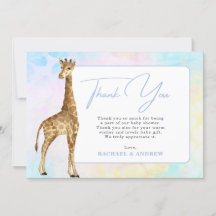 Tack för ditt kort, Baby Giraffe Blue Baby Shower