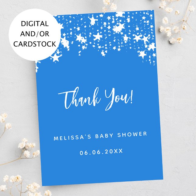 Tack för ditt kort, Baby Shower, ljusblå stjärnor Inbjudningar (Skapare uppladdad)