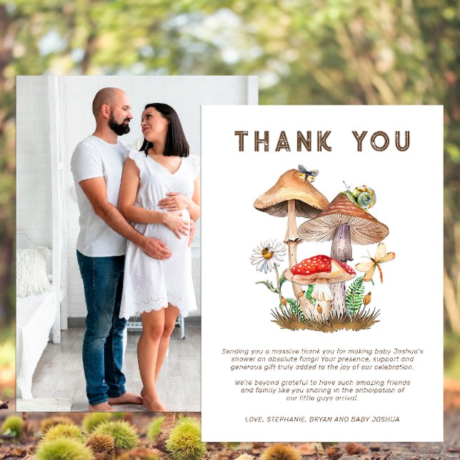 Tack för ditt kort, babyskor | Personlig (Mushroom Baby Shower Thank You Card)