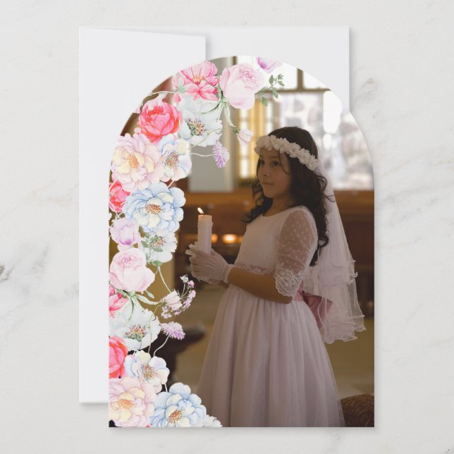Tack för ditt kort, blommigt Arch First Communion Inbjudningar (Framsida)