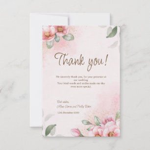 Tack för ditt kort, blommigt Rosa bröllop. Kort