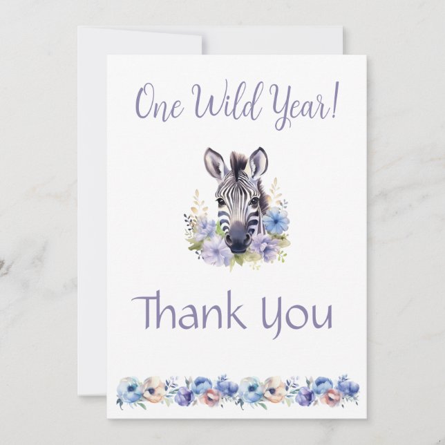 Tack för ditt kort, blommigt Zebra Birthday Inbjudningar (Framsida)
