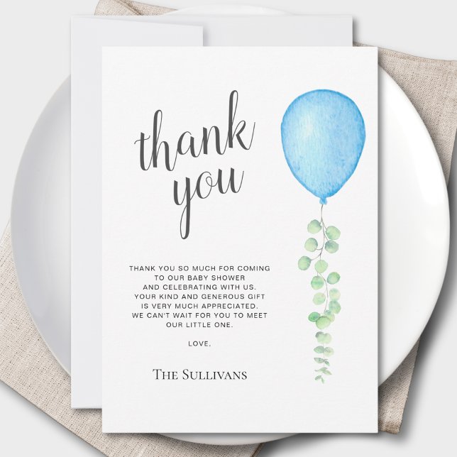 Tack för ditt kort, Blue Balloon Baby Shower (Skapare uppladdad)