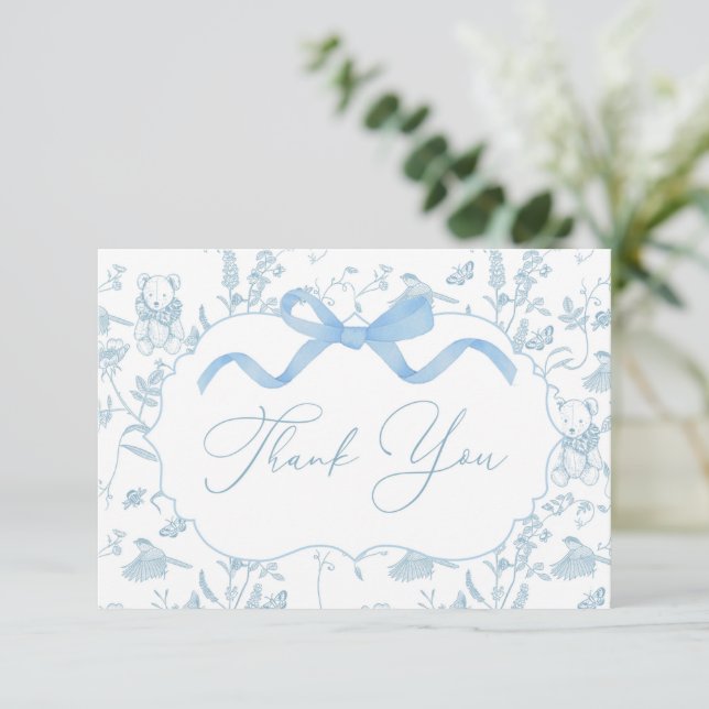 Tack för ditt kort, Blue Bow Baby Shower Boy (Stående Fram)