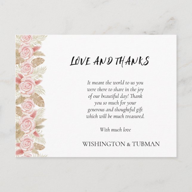 Tack för ditt kort, Bohemian Chic Blommigt Bröllop Vykort (Framsida)