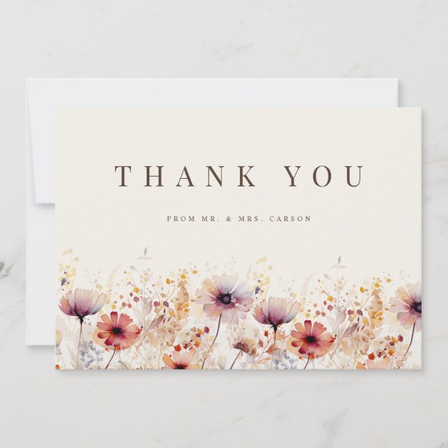 Tack för ditt kort, Boho Wildblomige Beige Kort (Framsida)