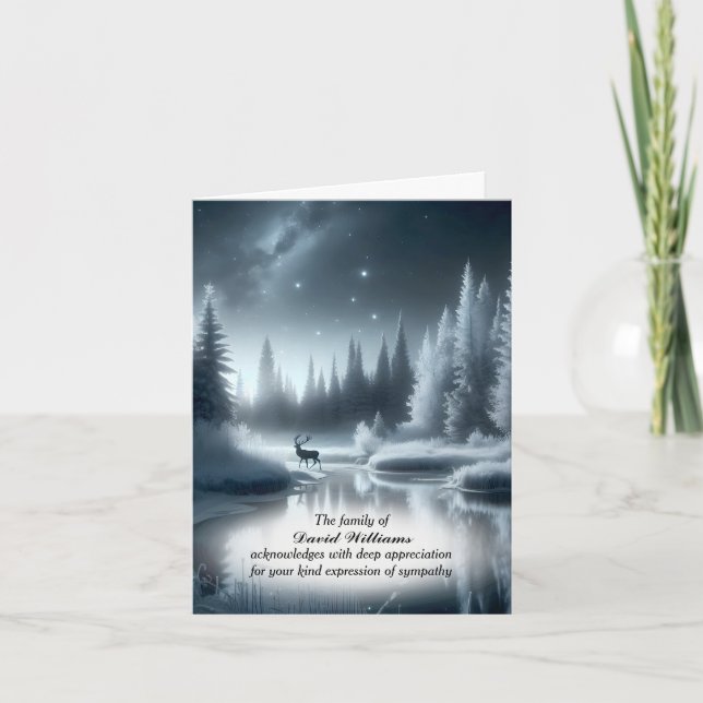 Tack för ditt kort, Buck in Winter River Sympathy Kort (Framsida)