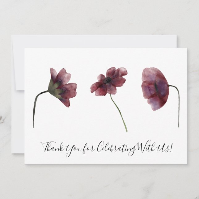 Tack för ditt kort, Burgundy Red Flowers Watercolo (Framsida)