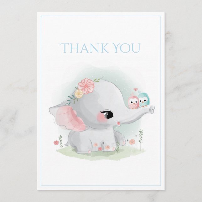 Tack för ditt kort, Cute Elephant Blue Shower Kort (Framsida)