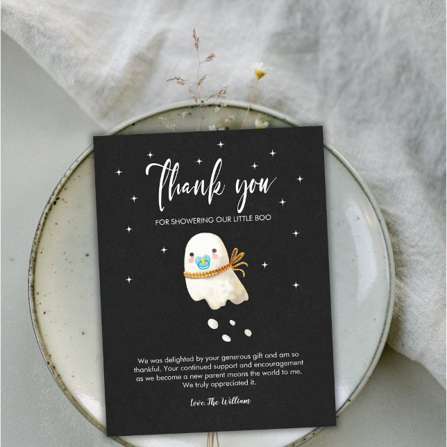 Tack för ditt kort, Cute Ghost Halloween Baby Show Vykort (Cute Ghost Halloween Baby Shower Thank you Card)