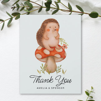 Tack för ditt kort, Cute Hedgehog Blue Baby Shower Inbjudningar