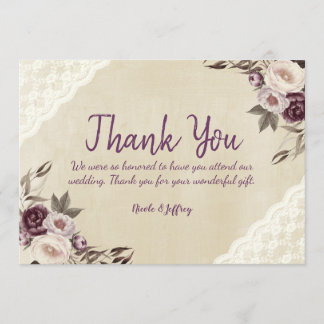Tack för ditt kort, Deep Lila Peonies Blommigt Brö Kort