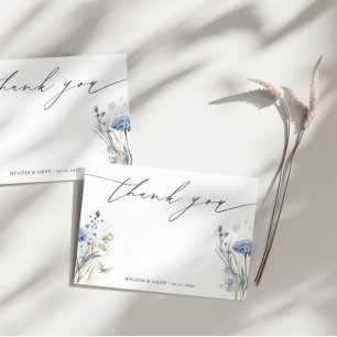 Tack för ditt kort, Dusty Blue Wildblomma Bröllop Kort