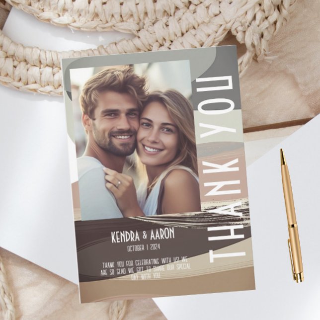 Tack för ditt kort, Edgy Brown Olive Bröllop Inbjudningar (Skapare uppladdad)