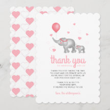 Tack för ditt kort - Elefants & Rosa Hearts-kort