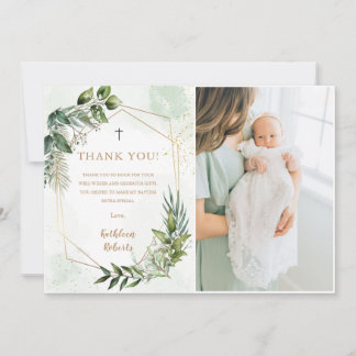 Tack för ditt kort, elegant Greenery Foliage Bapti Inbjudningar