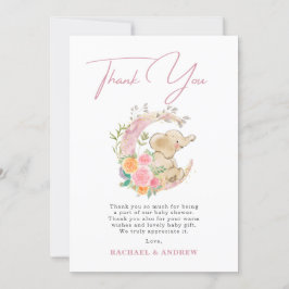 Tack för ditt kort, Elephant Blommigt Måne Baby Sh Inbjudningar