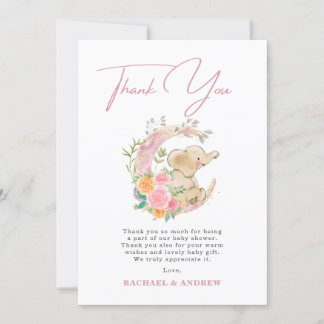 Tack för ditt kort, Elephant Blommigt Måne Baby Sh Inbjudningar