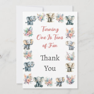 Tack för ditt kort, Elephants & Boho Jungle Flower Inbjudningar
