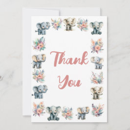 Tack för ditt kort, Elephants & Boho Jungle Flower Inbjudningar