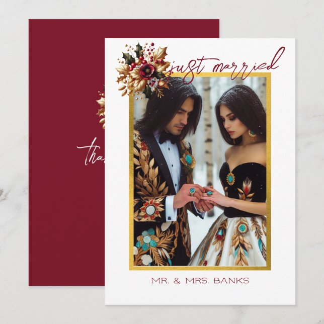 Tack för ditt kort - ett gammaldags bladbröllopsfo (Fram/baksida)