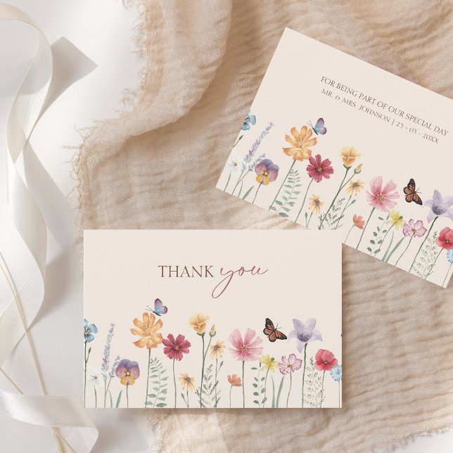 Tack för ditt kort, färgat Wildblomma Bröllop Kort (Simple Colorful Wildflower Floral Wedding Thank You Card)