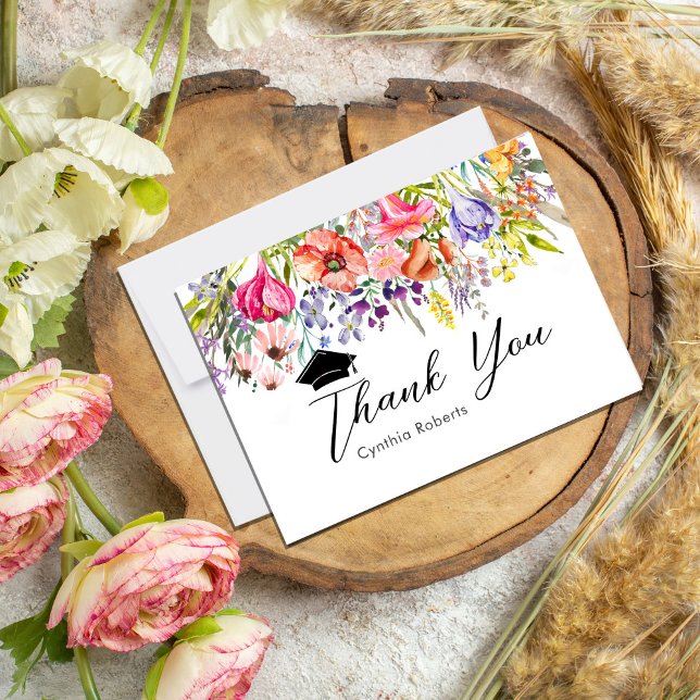 Tack för ditt kort, färgat Wildblomma Vår Kort (Colorful Wildflower Spring Thank You Card #rusticgraduation #wildflowers #springbloom #summer)
