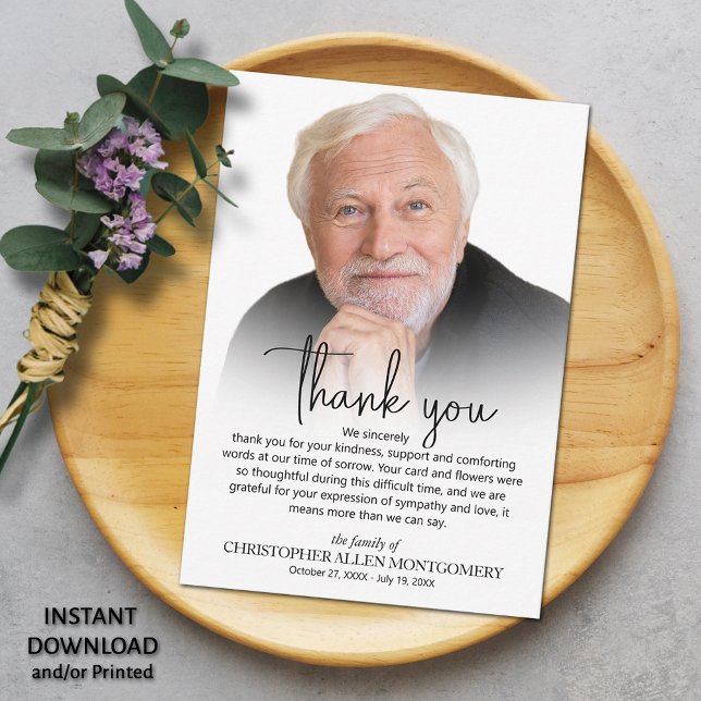 Tack för ditt kort, firande i livets foto DOWNLOAD Inbjudningar (Celebration of life funeral photo thank you cards - INSTANT DOWNLOAD and/or PRINTED)