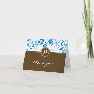 Tack för ditt kort för blommigt Blue-Brown Monogra