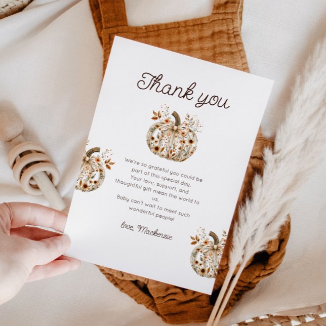 Tack för ditt kort för blommigt Pumpkin Baby Showe (Cozy in Bloom Thank You Card
)