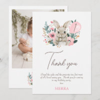 Tack för ditt kort för blommigt Rosa Bunny Birthda