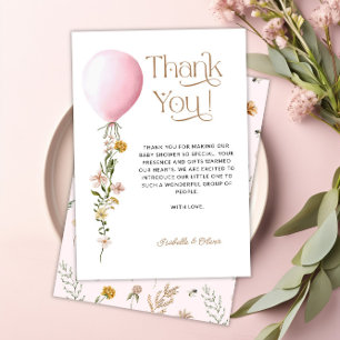Tack för ditt kort för Blommigten rosa Balloon Bab