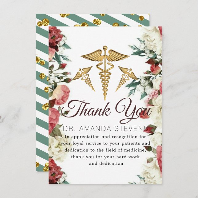 Tack för ditt kort för Burgundy Blommigt Doktor (Fram/baksida)