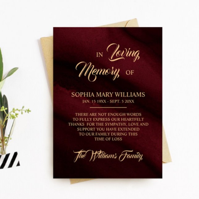 Tack för ditt kort för Burgundy & Guld Sympathy Me (Skapare uppladdad)