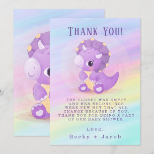 Tack för ditt kort för Cute Lila Dinosaur Baby Sho