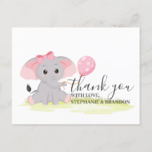 Tack för ditt kort för Cute Rosa Elephant Balloon