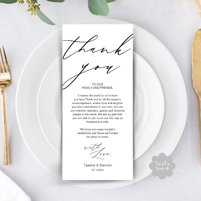 Tack för ditt kort för den moderna Bröllop-middage (Modern Wedding Rehearsal Dinner Thank You Card in Black and white)