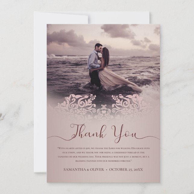 Tack för ditt kort för elegant Beige Bröllop (Framsida)