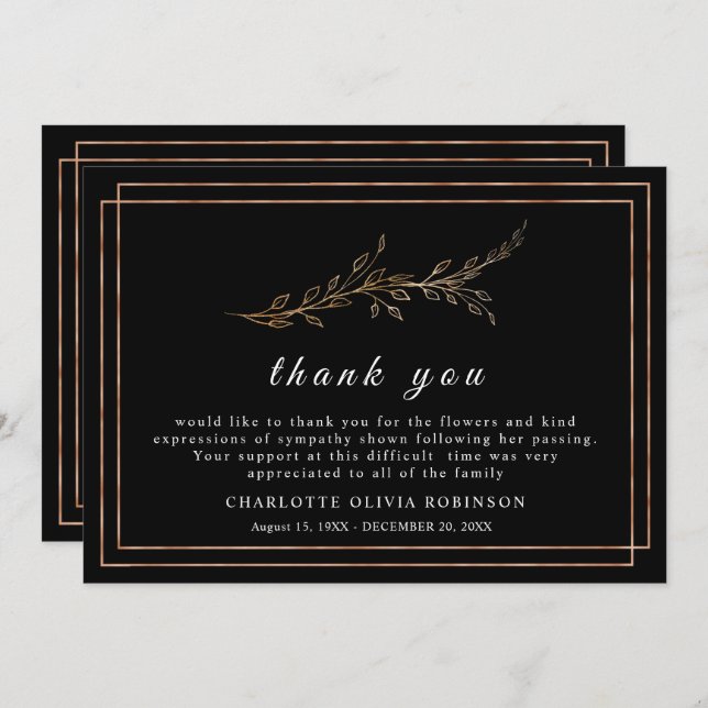 Tack för ditt kort för elegant Black and Golden Bl (Fram/baksida)