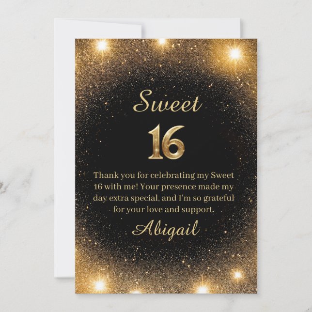 Tack för ditt kort för elegant Black & Guld Gnistr (Framsida)